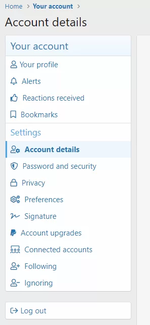 Страница "Моя учетная запись" Добавить значок в панель в меню слева